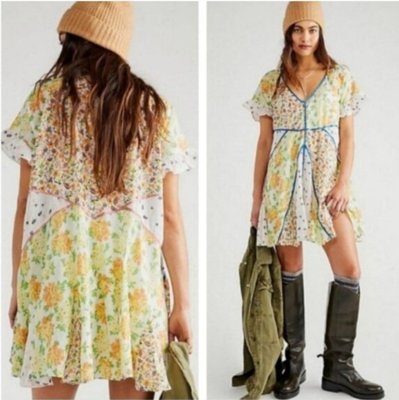 Free People Wildflower Patchwork Mini Dress Womens Size: XS - Picture 4 of 7